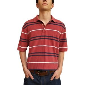 Consensus Classic Polo Mens Large Red Striped Cropped Short Sleeve Cotton Shirt